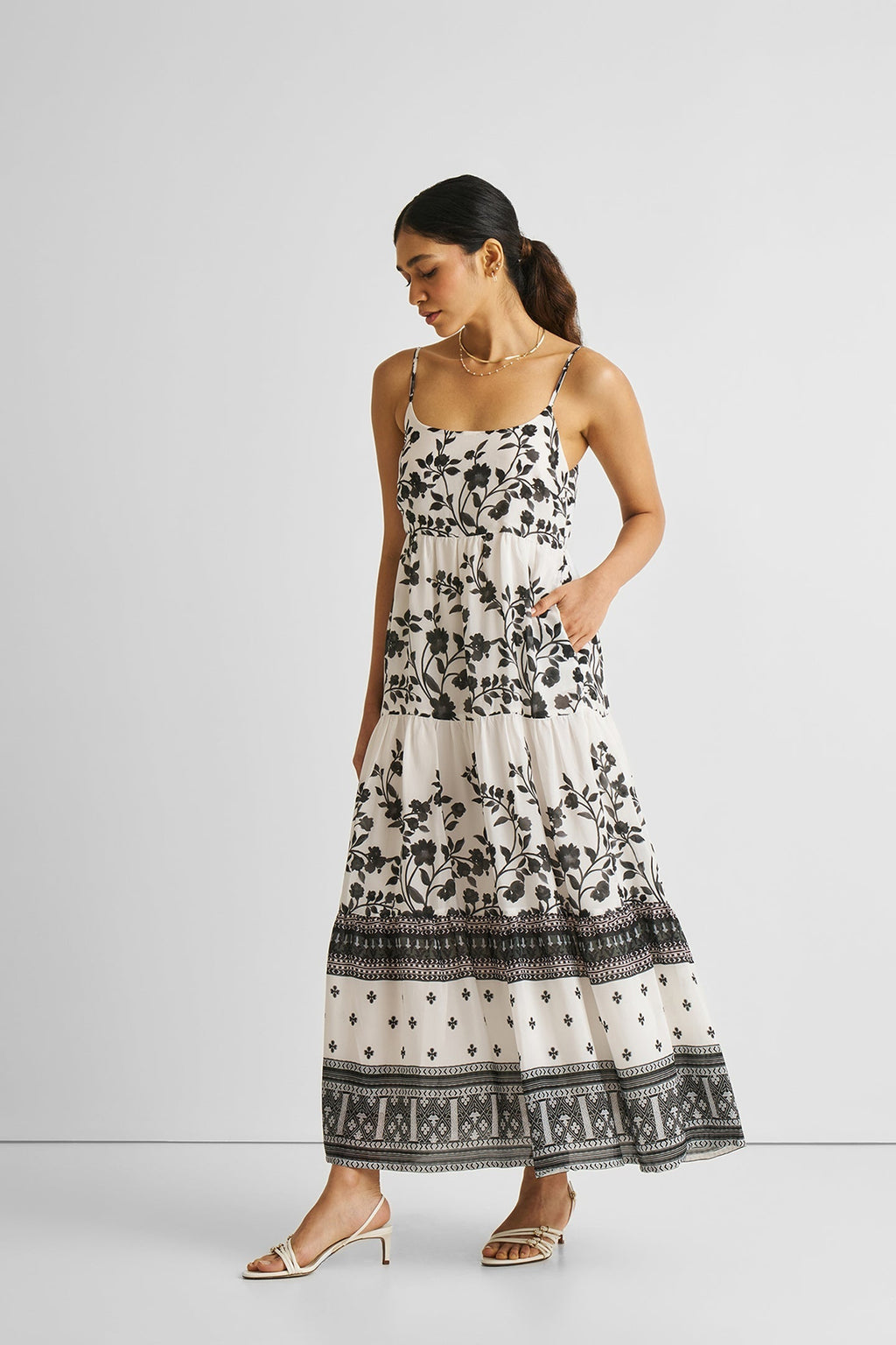Strappy Tiered Maxi Dress in Florals Purplish Diva