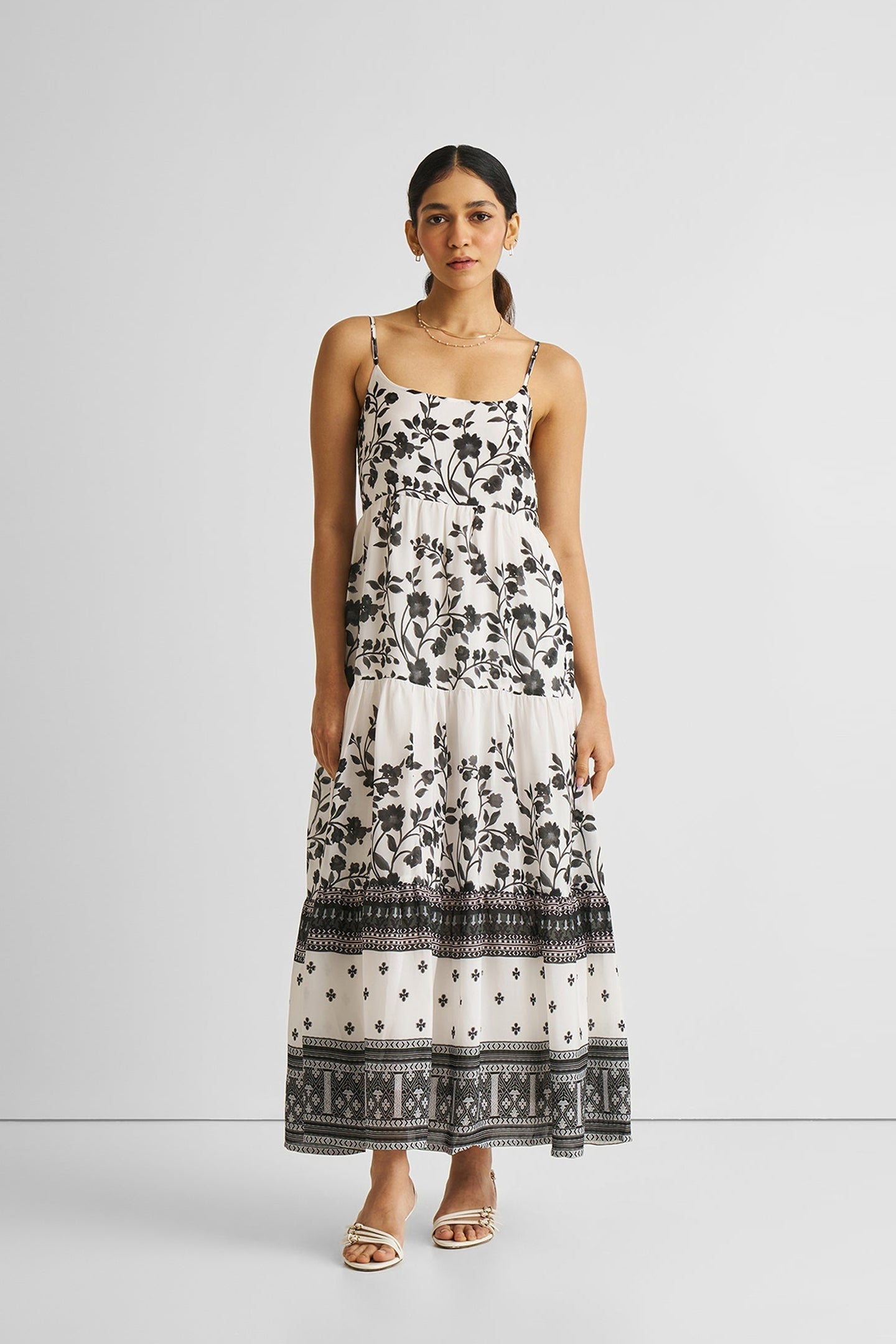 Strappy Tiered Maxi Dress in Florals Purplish Diva