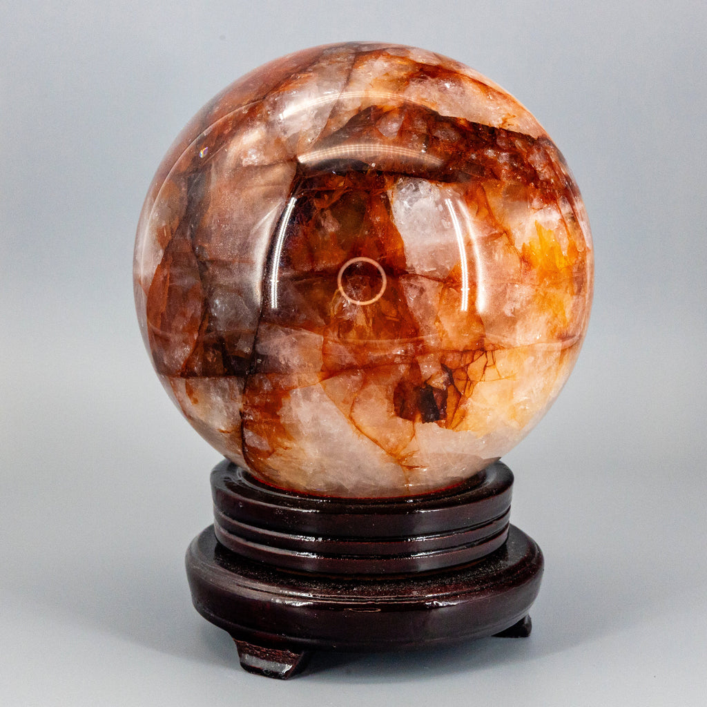 Stunning 15 Pound Hematoid “Fire” Quartz Sphere w/ Stand 158mm - SJB-DIAMOND ELITES