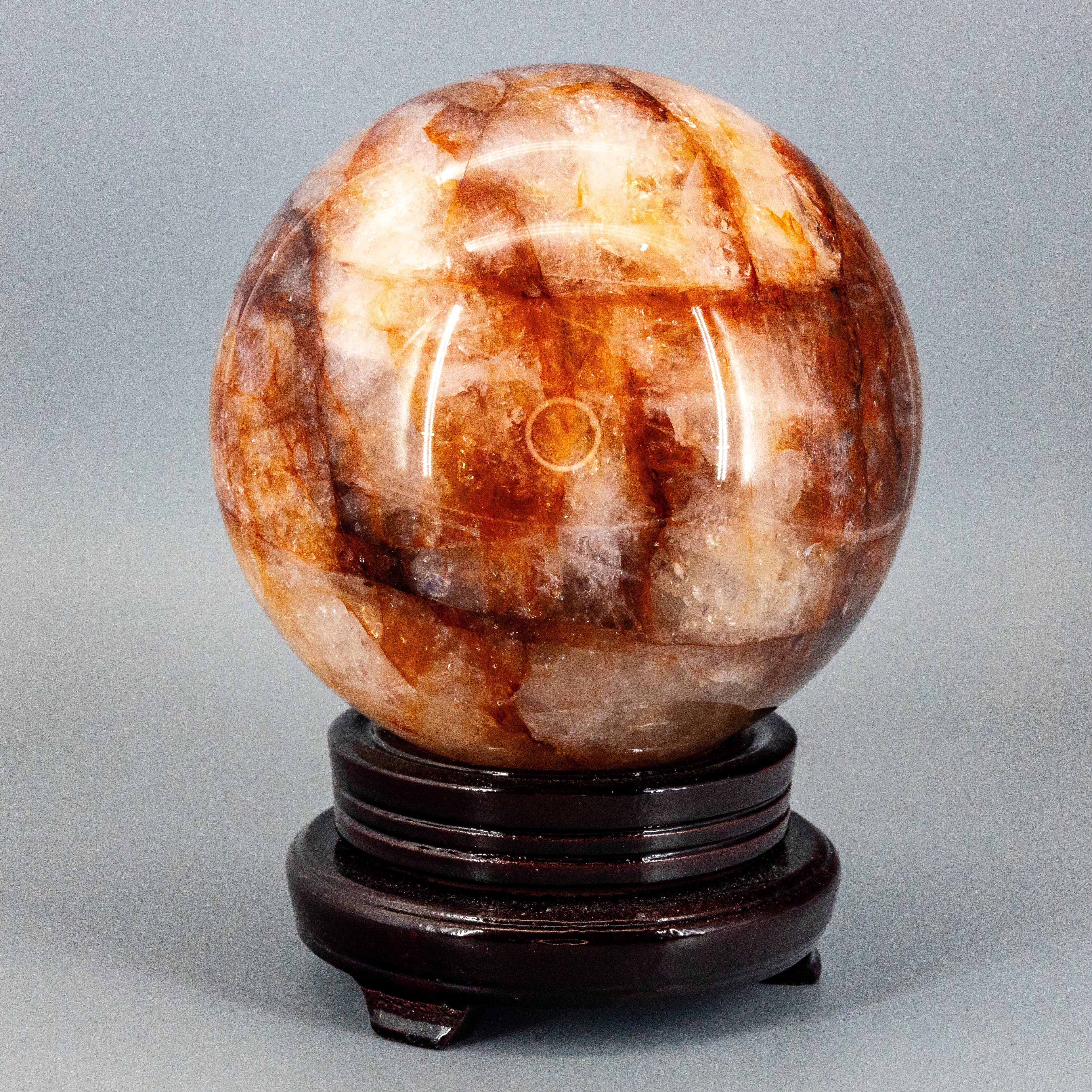 Stunning 15 Pound Hematoid “Fire” Quartz Sphere w/ Stand 158mm - SJB-DIAMOND ELITES