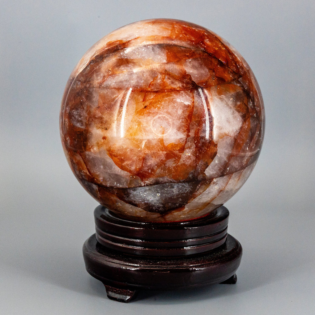 Stunning 15 Pound Hematoid “Fire” Quartz Sphere w/ Stand 158mm - SJB-DIAMOND ELITES