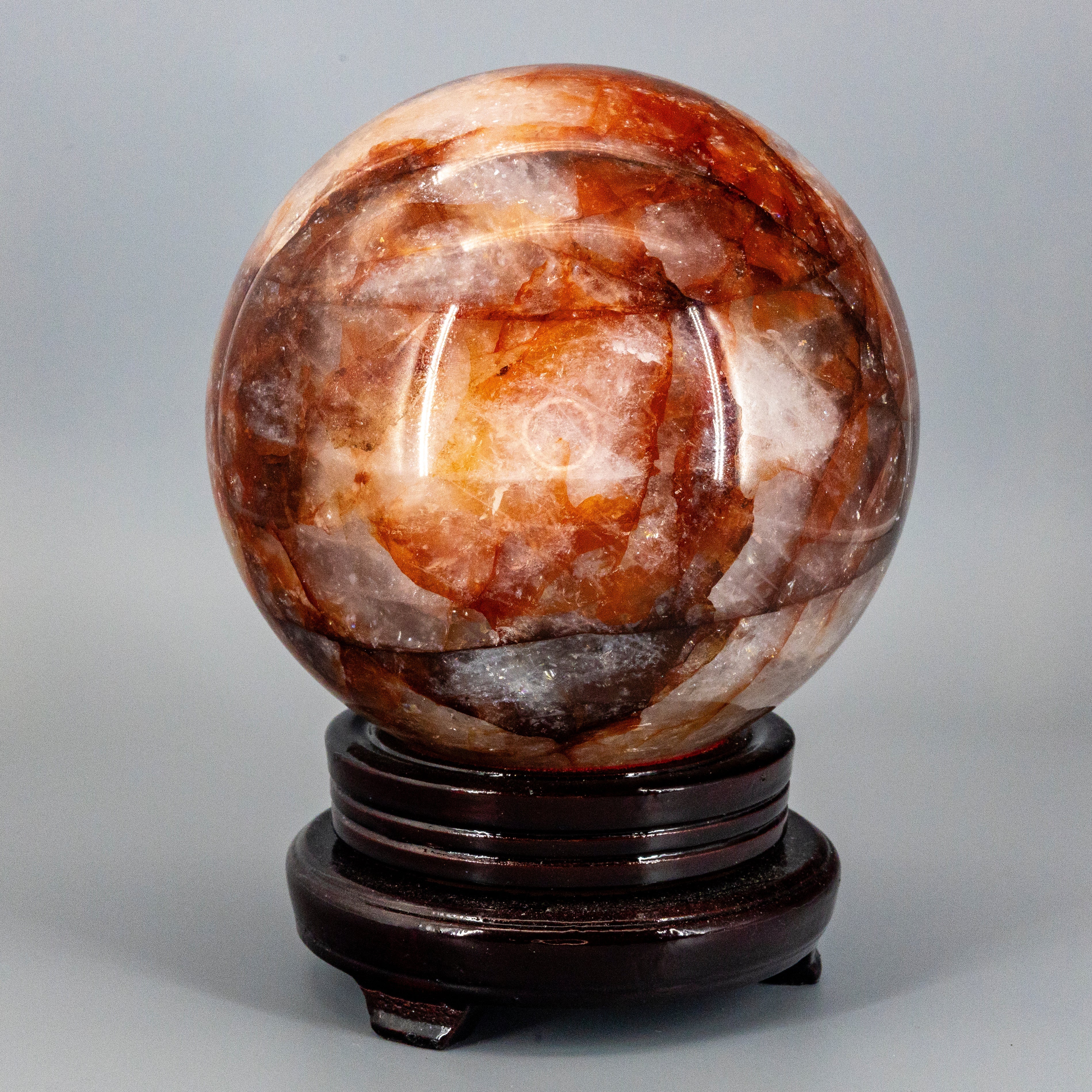 Stunning 15 Pound Hematoid “Fire” Quartz Sphere w/ Stand 158mm - SJB-DIAMOND ELITES