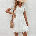 Summer New V-neck Bubble Sleeve White Dresses Clothing Elegant Party Dresses 2025 Vestidos - SJB-DIAMOND ELITES