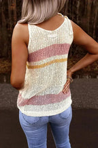 Summer White Striped Colorblock Textured Knit Tank Top - SJB-DIAMOND ELITES