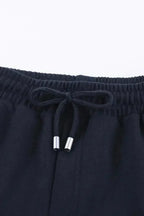 Summer Women Navy Blue Tie Waist Side Pockets Cuffed Lounge Shorts