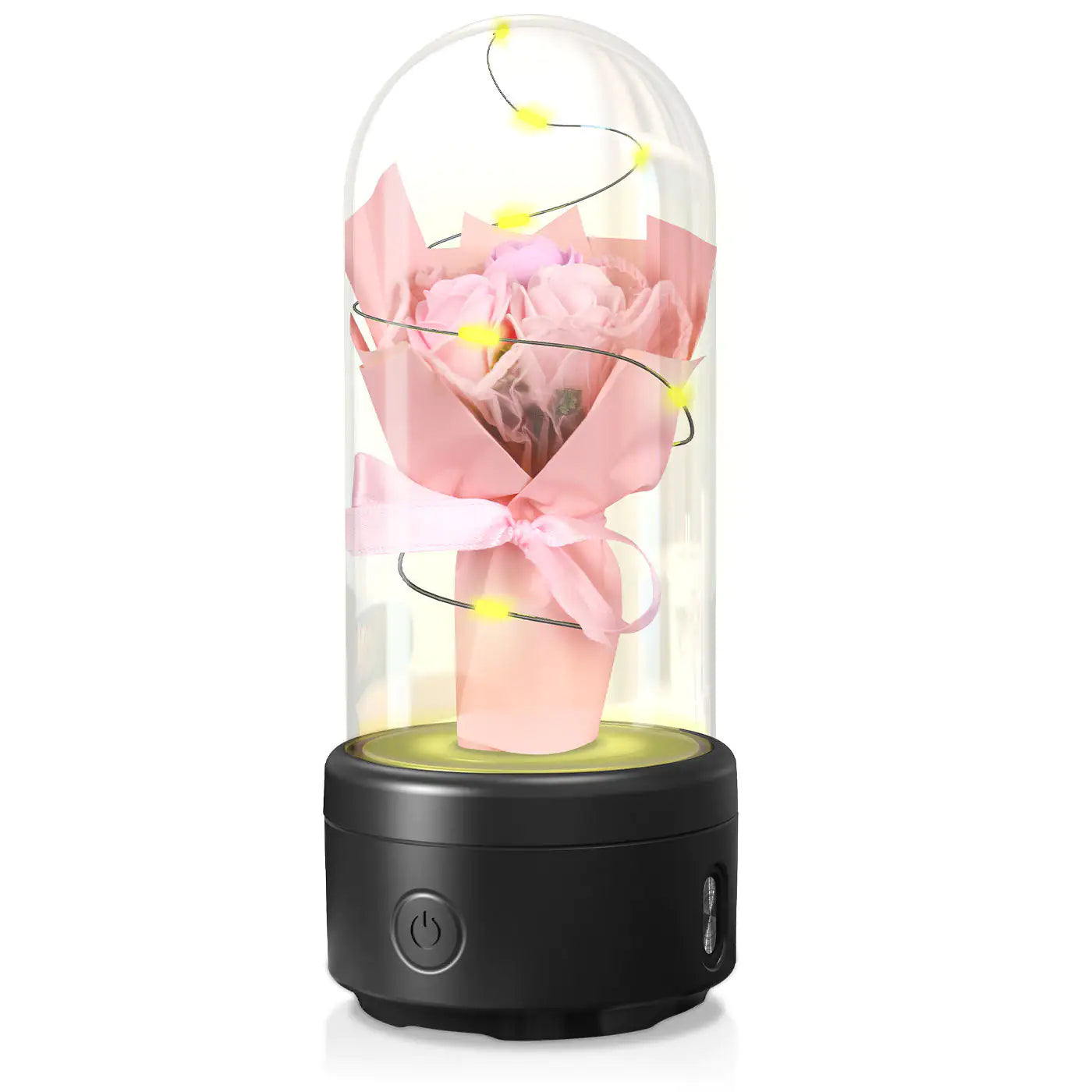 Creative 2 In 1 Bouquet LED Light And Bluetooth-compatible Speaker Mother's Day Gift Rose Luminous Night Light Ornament In Glass Cover Pi-Mart