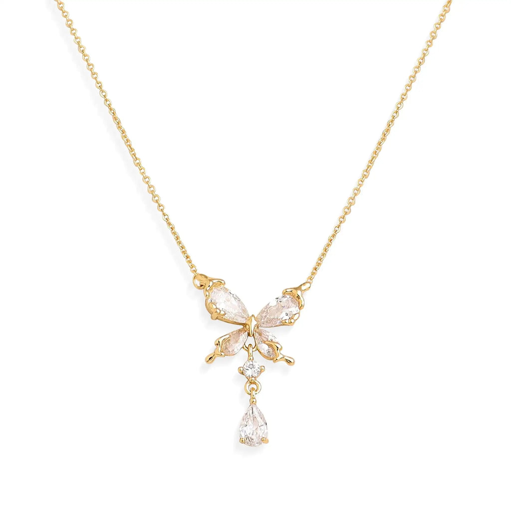Sonateomber Gold Butterfly Rhinestone Pendent Necklaces for Women Dainty Cute CZ Crystal Dangle Layered Chain Necklace Prom Fashion Jewelry Gift