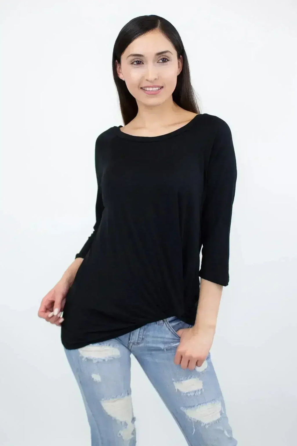 Twisted Front Comfort Top - Black | Rayon-Spandex | Femstylo - SJB-DIAMOND ELITES