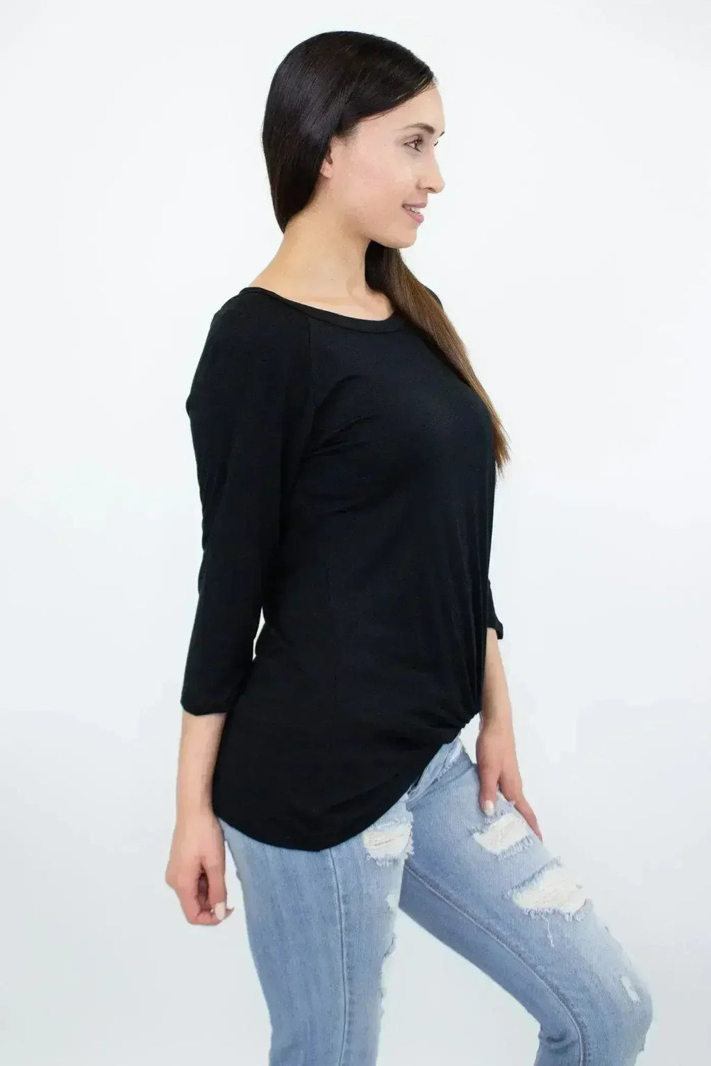 Twisted Front Comfort Top - Black | Rayon-Spandex | Femstylo - SJB-DIAMOND ELITES