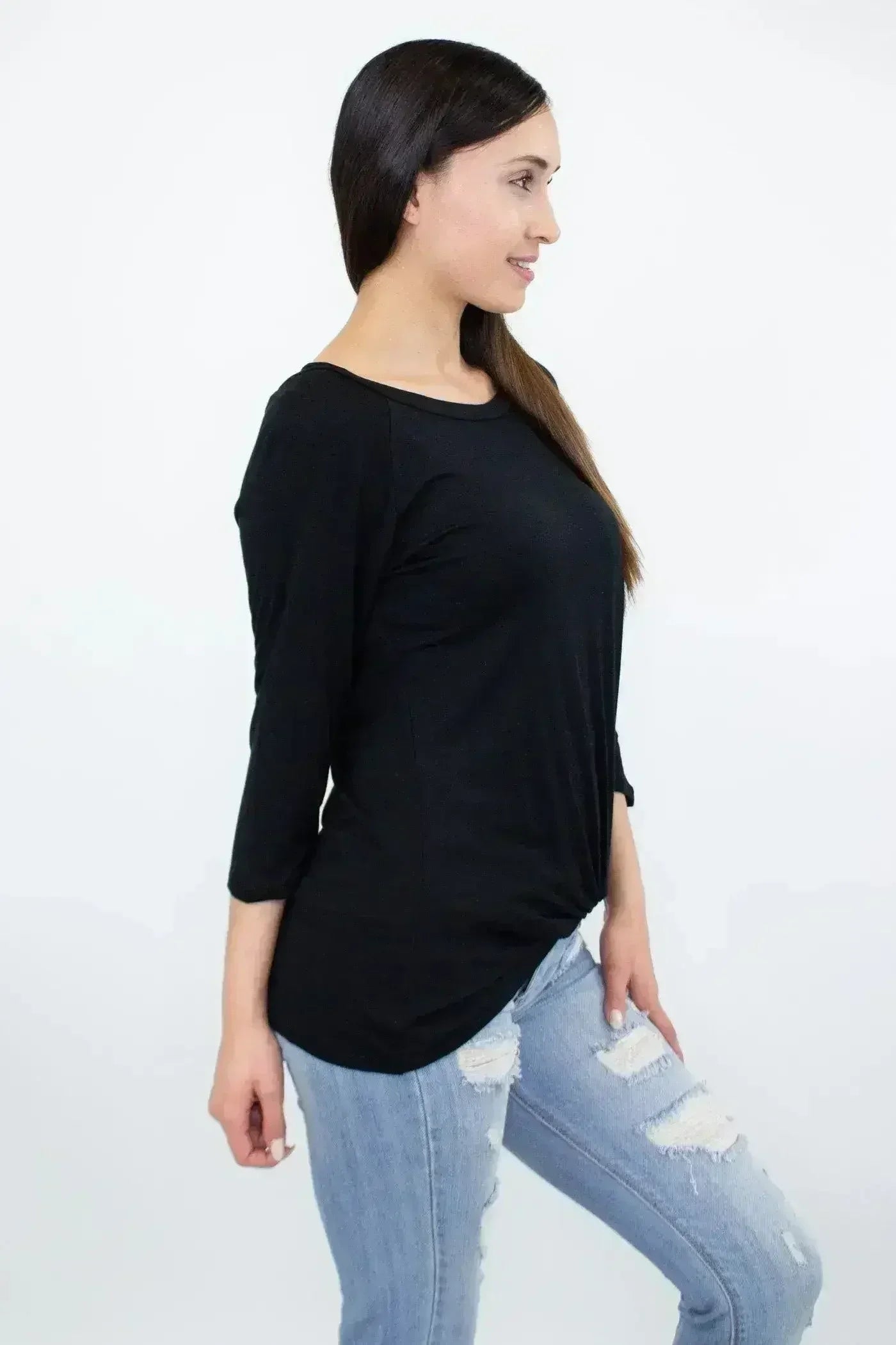 Twisted Front Comfort Top - Black | Rayon-Spandex | Femstylo - SJB-DIAMOND ELITES
