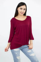 Twisted Front Comfortable Top - Wine | Femstylo Fashion - SJB-DIAMOND ELITES