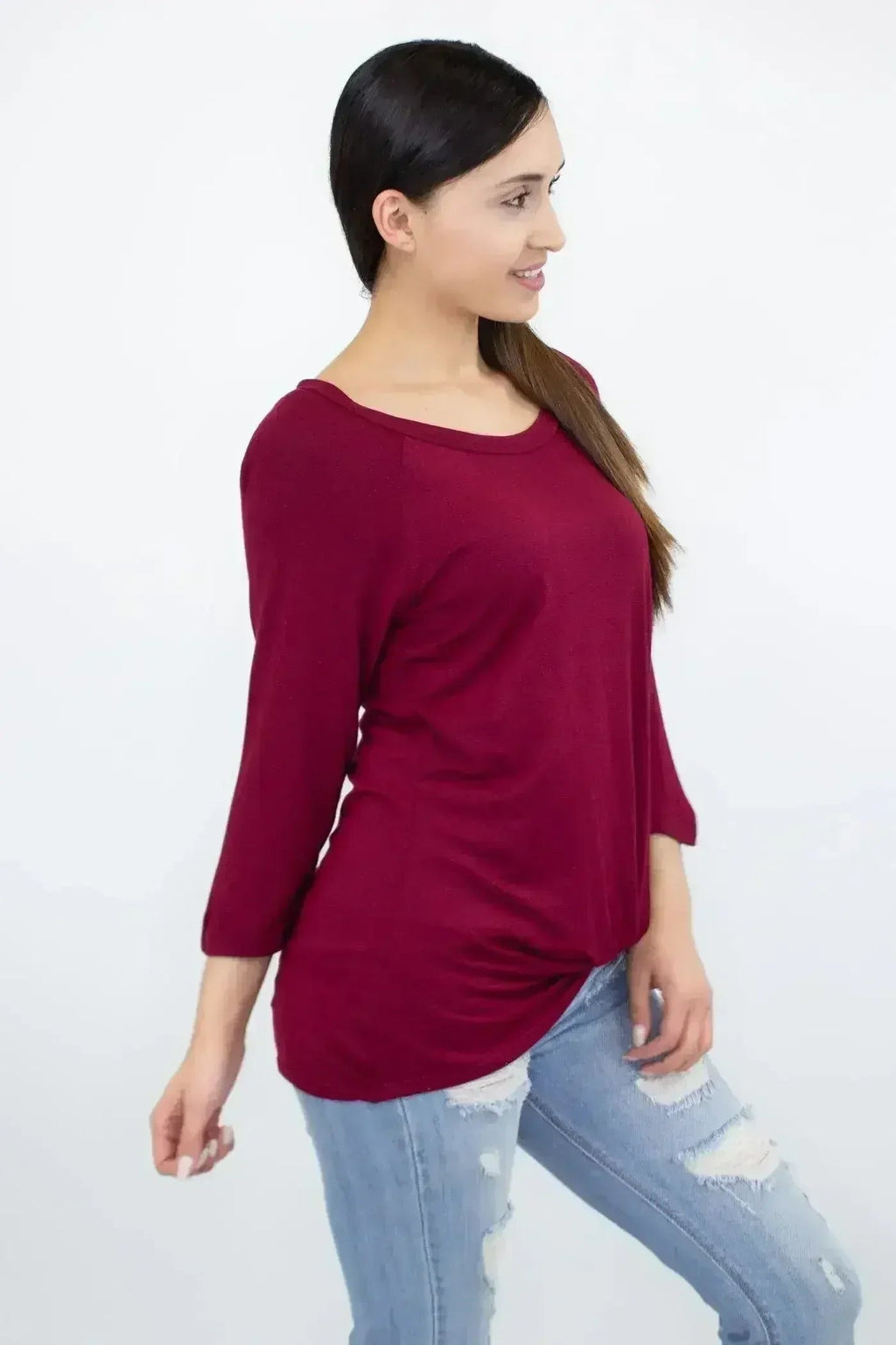 Twisted Front Comfortable Top - Wine | Femstylo Fashion - SJB-DIAMOND ELITES