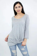 Twisted Front Comfort Top - Heather Grey | Femstylo - SJB-DIAMOND ELITES