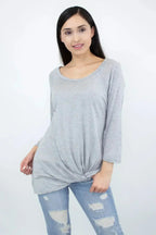 Twisted Front Comfort Top - Heather Grey | Femstylo - SJB-DIAMOND ELITES