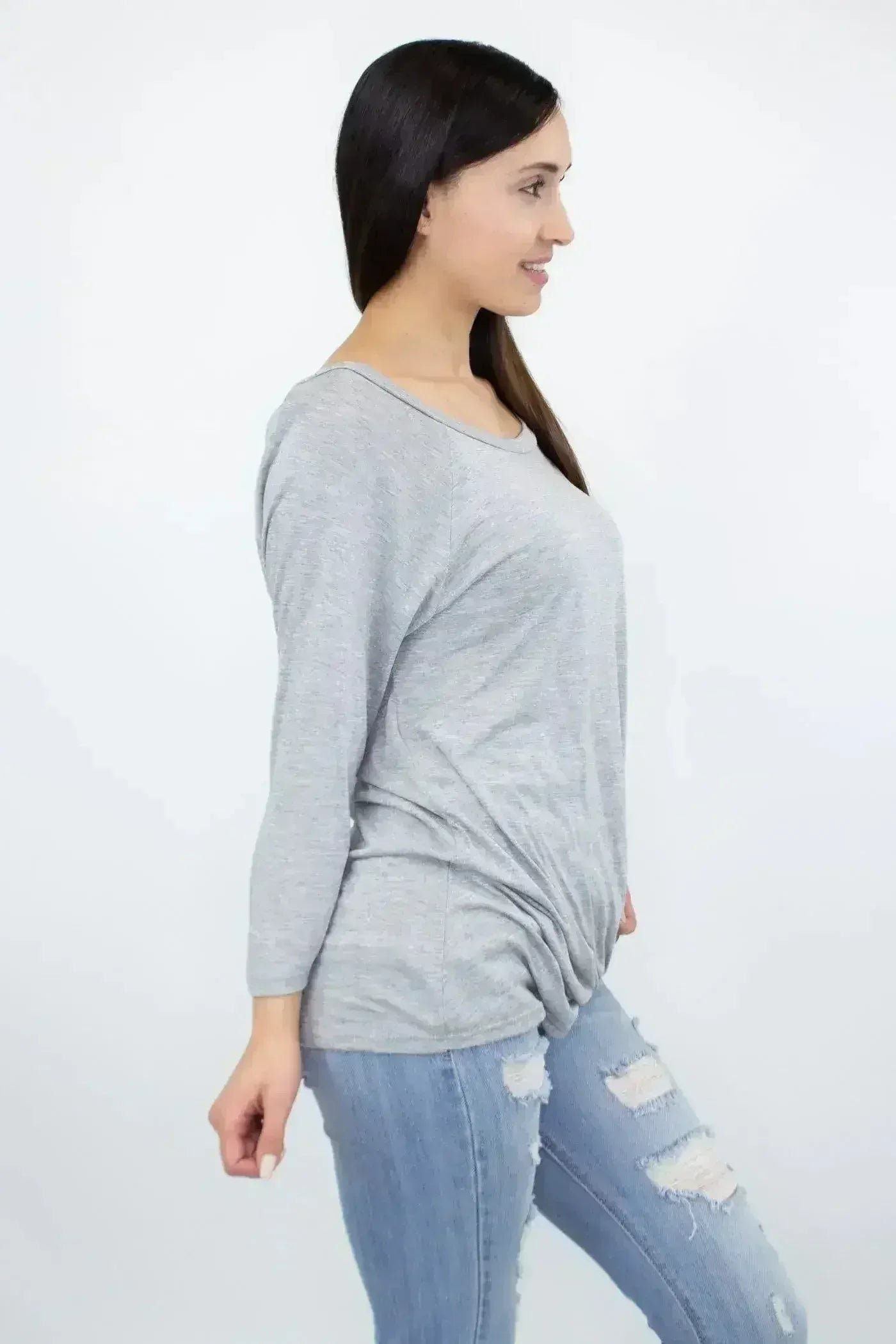 Twisted Front Comfort Top - Heather Grey | Femstylo - SJB-DIAMOND ELITES