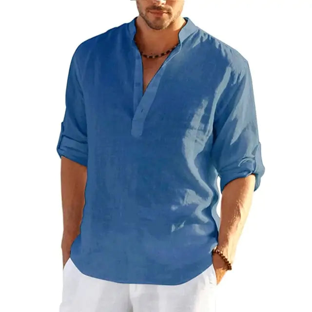 Men's Linen Long Sleeve Shirt Pi-Mart