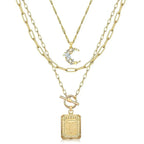 MJartoria Layered Initial Necklaces for Women Trendy 14K Gold Plated Simple Moon Choker Square Letter Pendant Necklace Paperclip Chain Necklace Gold Necklaces Jewelry Gifts (Gold T)