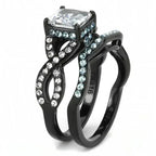 TK3457 - IP Black(Ion Plating) Stainless Steel Ring with AAA Grade CZ