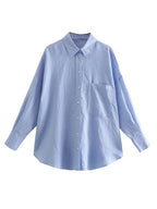 Women's Oversized Linen Shirt - Vintage Long Sleeve Pocket Blouse - SJB-DIAMOND ELITES
