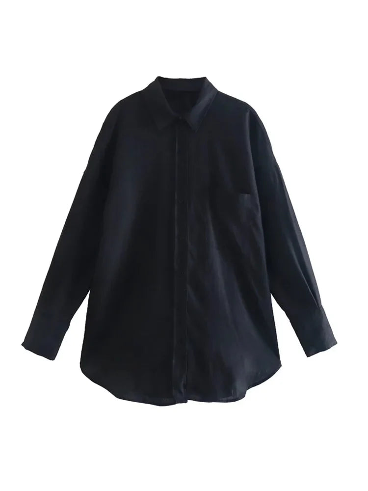 Women's Oversized Linen Shirt - Vintage Long Sleeve Pocket Blouse - SJB-DIAMOND ELITES