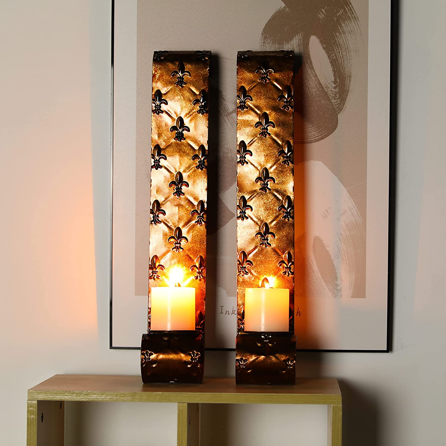 22.5''H Metal Candle Sconces Wall Decor Sconce Candle Holder(Set of 2) Lootquake LLC