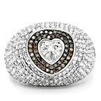 TS022 Rhodium + Ruthenium Sterling Silver Ring – AAA Brown CZ Statement Piece