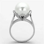 TS154 - Rhodium 925 Sterling Silver Ring with Synthetic Pearl in White