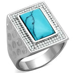 TS228 Rhodium Sterling Silver Ring – Synthetic Turquoise Statement Piece