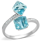 TS317 Rhodium Sterling Silver Ring – AAA Sea Blue CZ