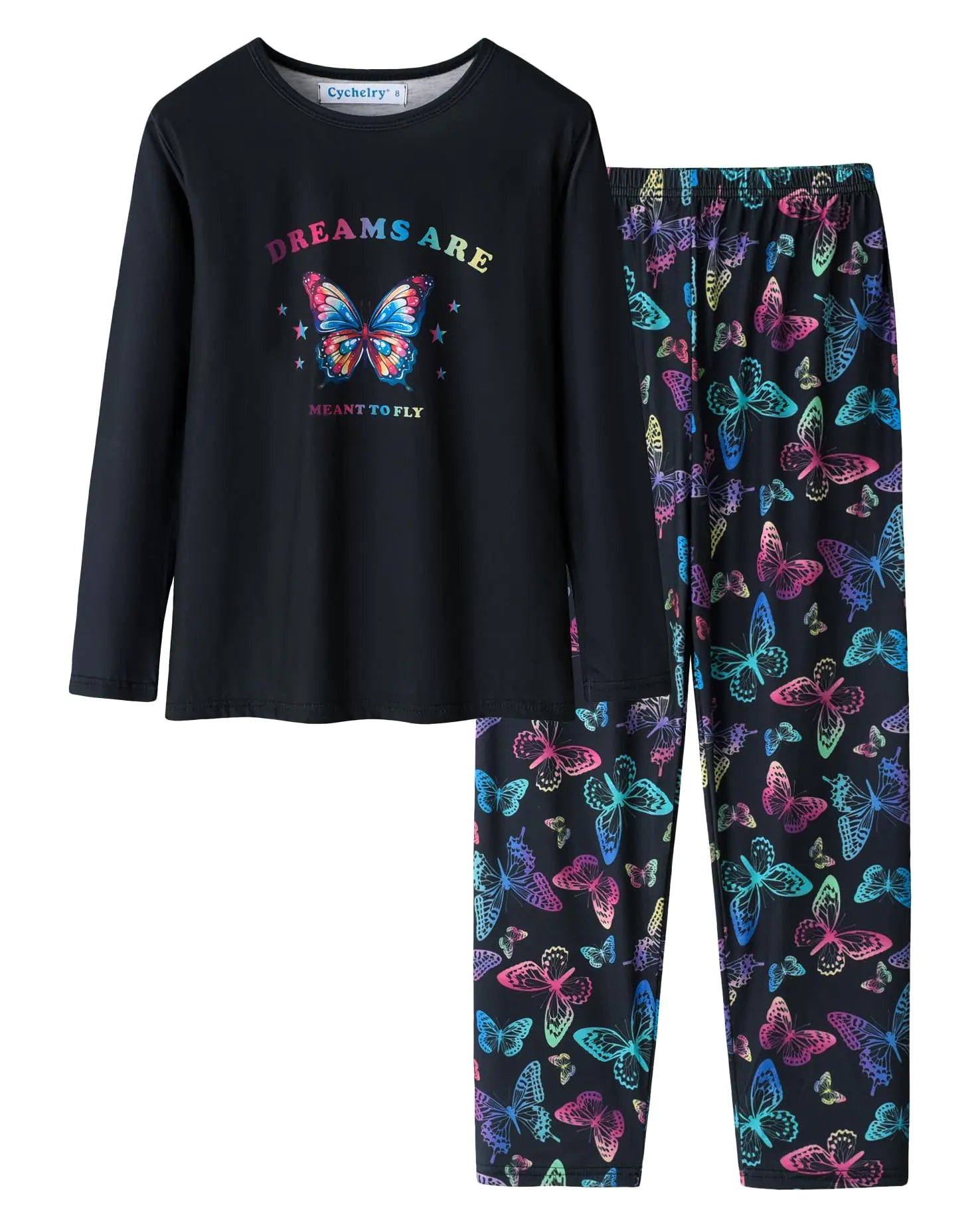 CYCHELRY Cute Black Butterfly Pajamas for Big Girls Soft Long Sleeve Winter Nighty PJS 2PCS Sleepwear Set Size 6 Lootquake LLC