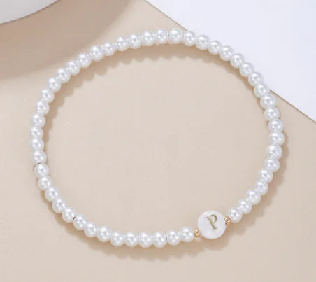 Dainty Faux Pearl Bead Initial Bracelet for Women Pi-Mart