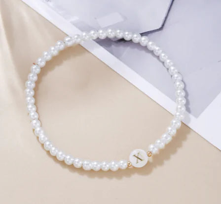 Dainty Faux Pearl Bead Initial Bracelet for Women Pi-Mart