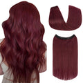 Halo Hair Extensions Real Human Hair S-noilite Hair Halo Extensions for Women 16inch Wine Red Halo Hair Extensions Invisible Wire Hair Extensions with Adjustable Fish Line