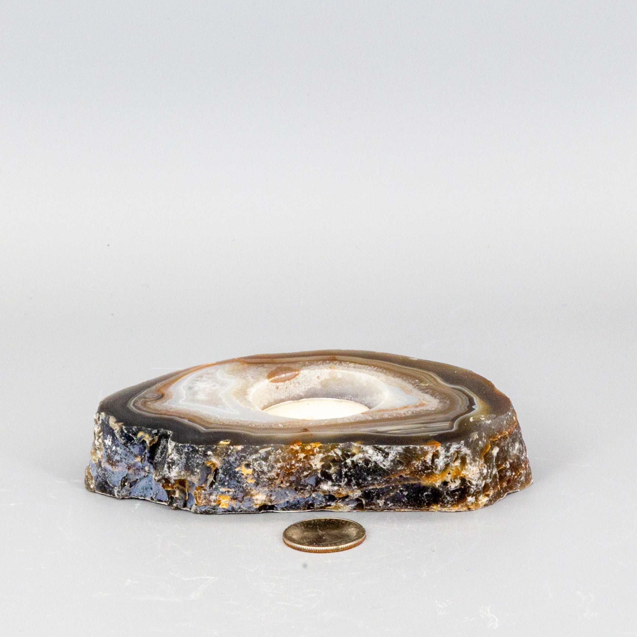 Thick Agate Slice Tea Light Candle Holder - Natural Crystal 450g One-of-a-Kind Crystal Destiny