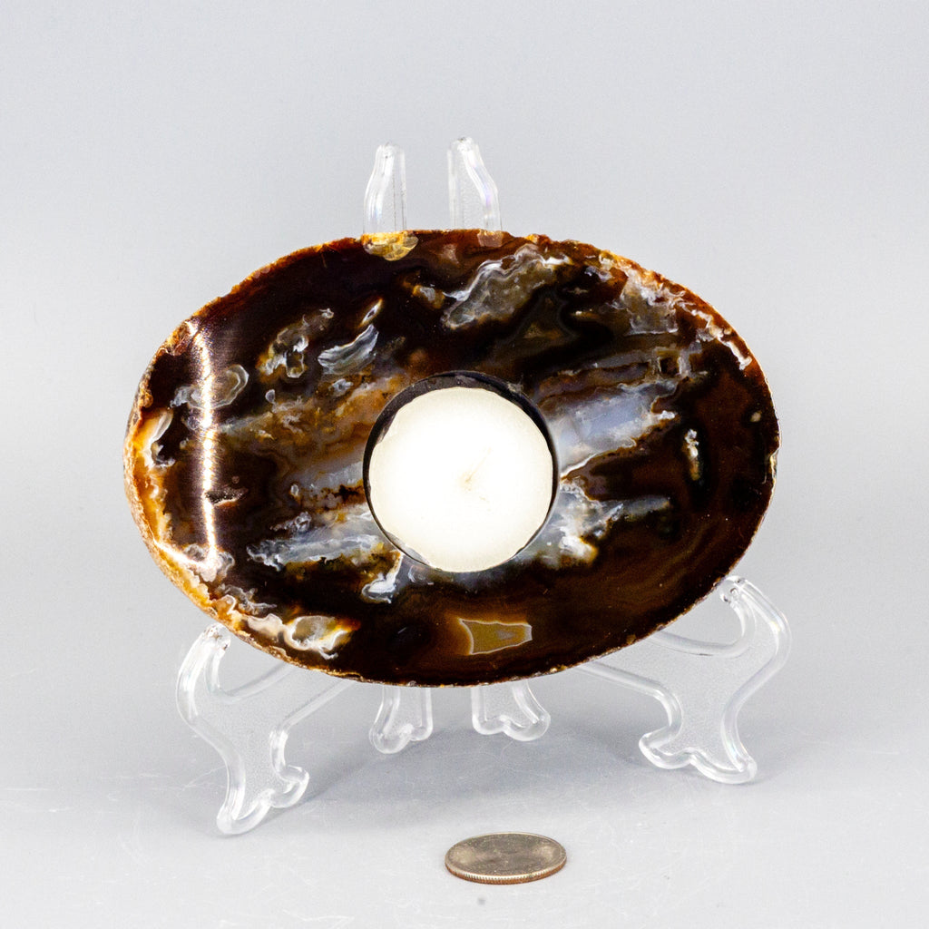 Thick Agate Slice Tea Light Candle Holder - Natural Crystal 450g One-of-a-Kind Crystal Destiny
