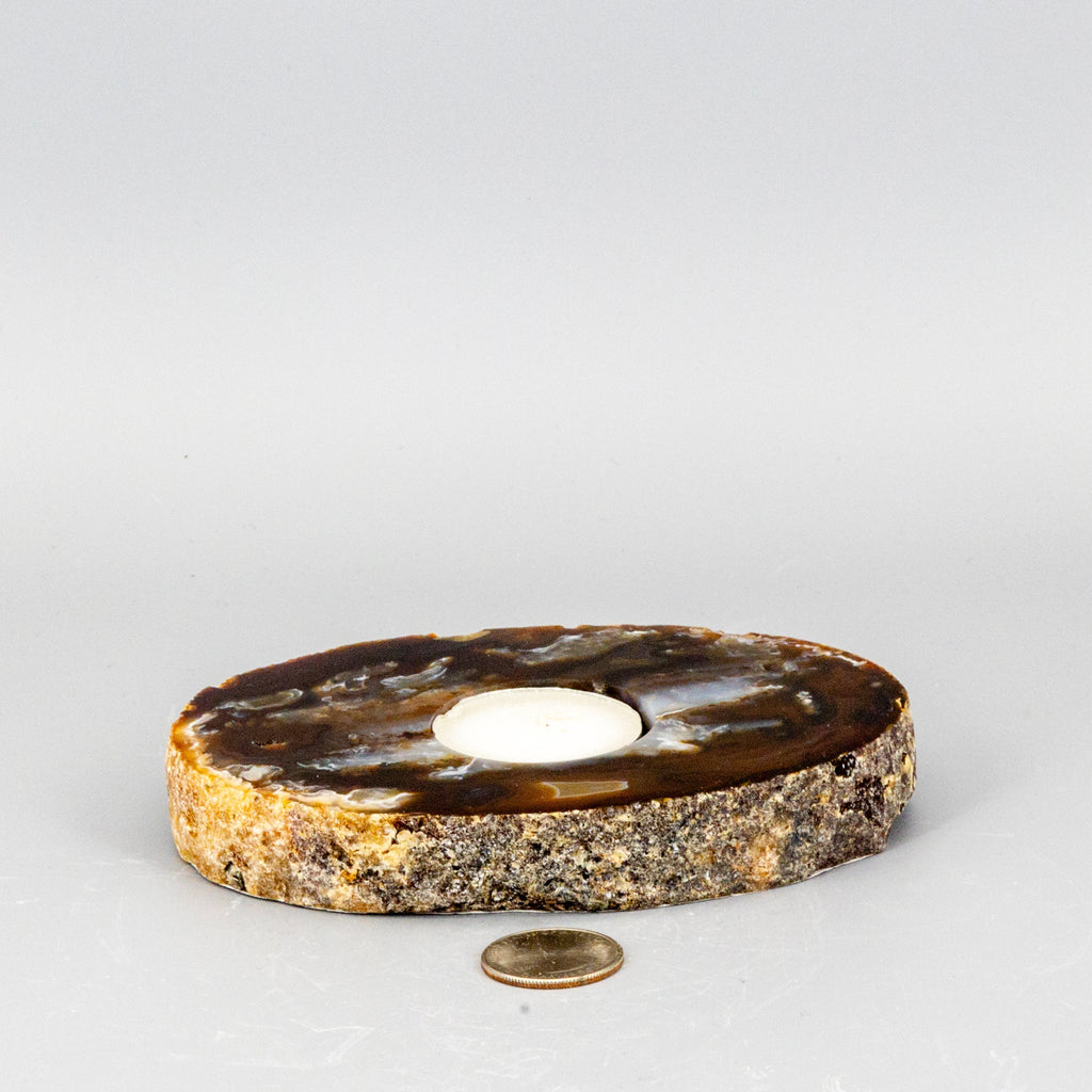 Thick Agate Slice Tea Light Candle Holder - Natural Crystal 450g One-of-a-Kind Crystal Destiny