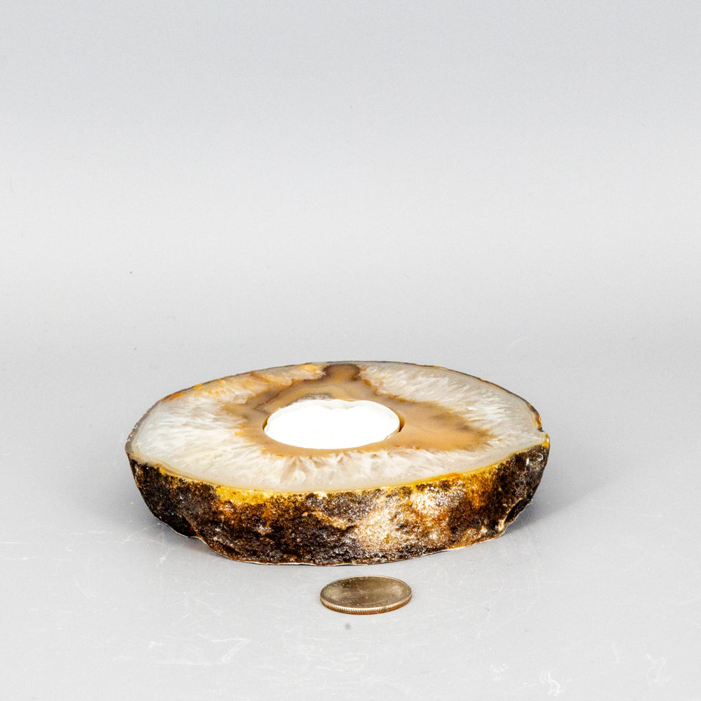Thick Agate Slice Tea Light Candle Holder - Natural Crystal 450g One-of-a-Kind Crystal Destiny