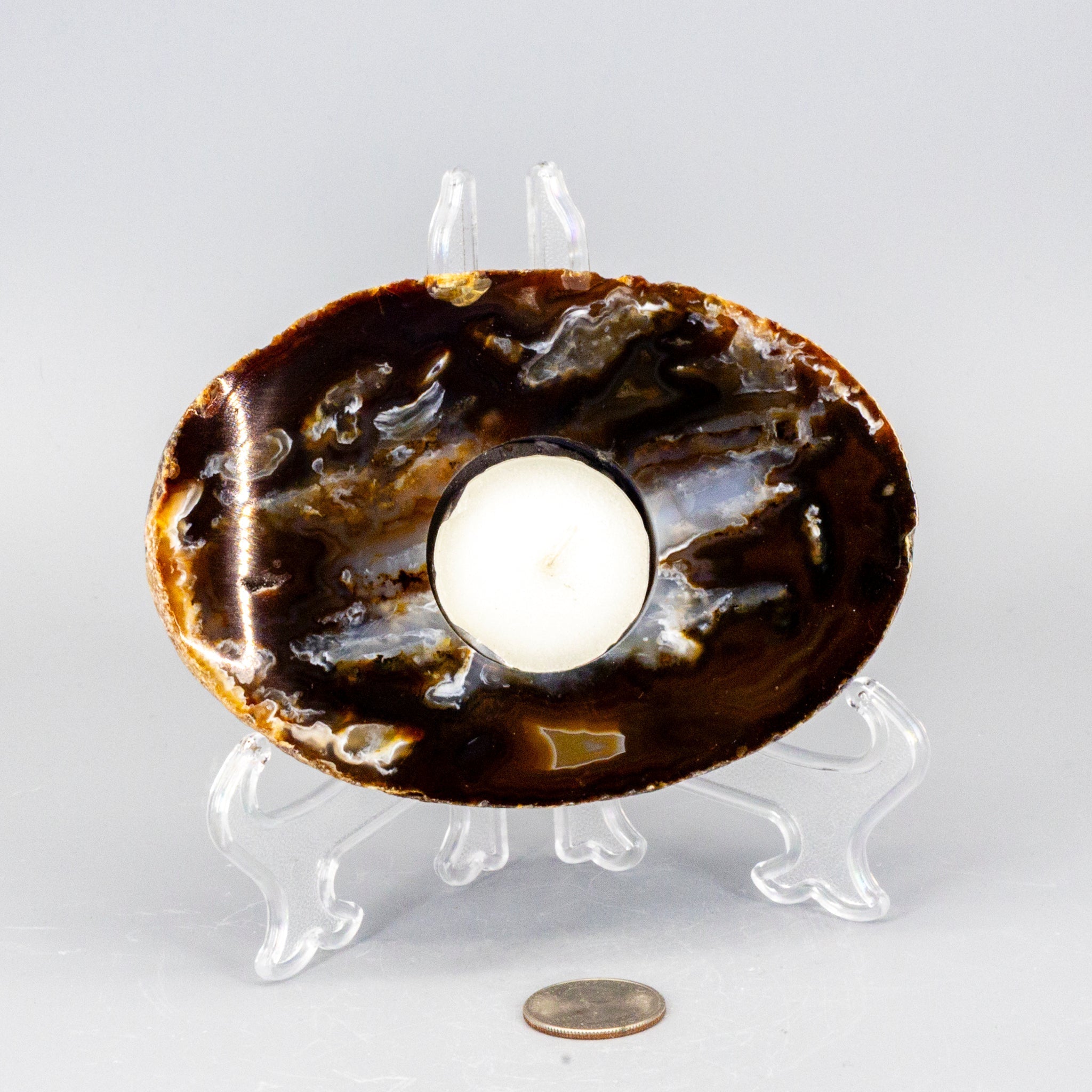 Thick Agate Slice Tea Light Candle Holder - Natural Crystal 450g One-of-a-Kind Crystal Destiny