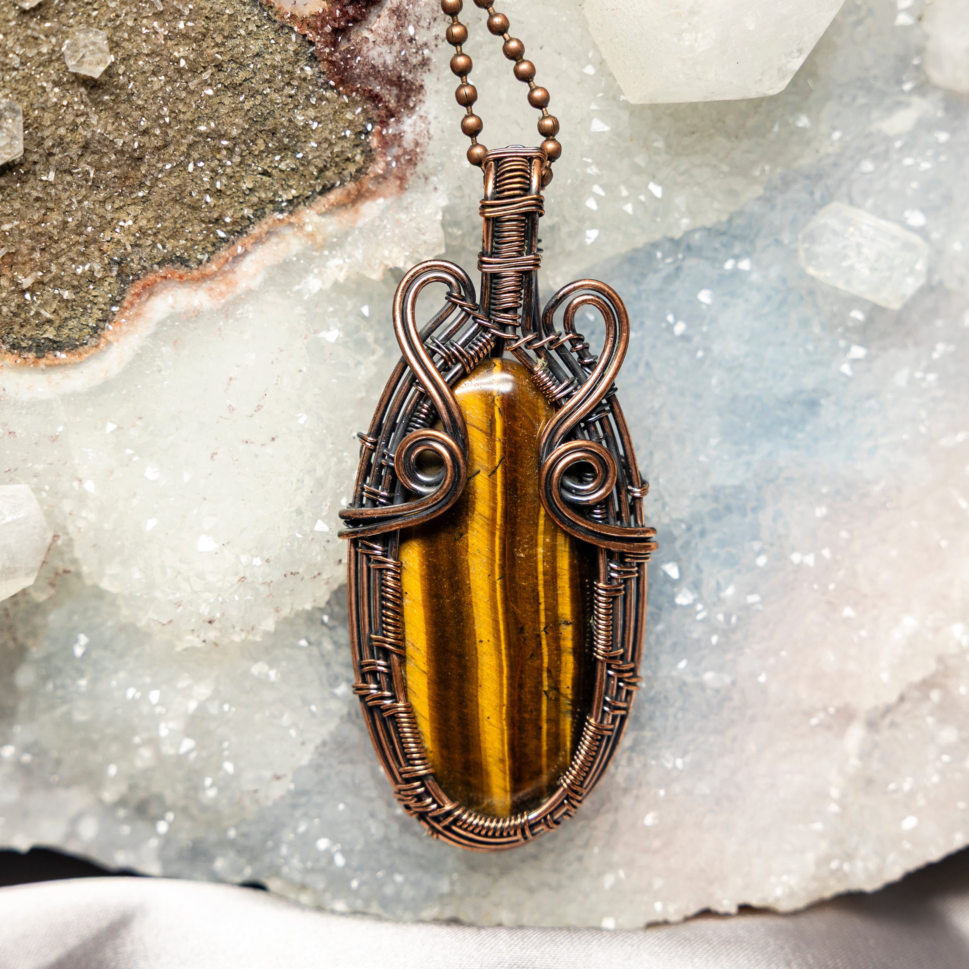 Tiger's Eye Wire Wrap Crystal Pendant - SJB-DIAMOND ELITES