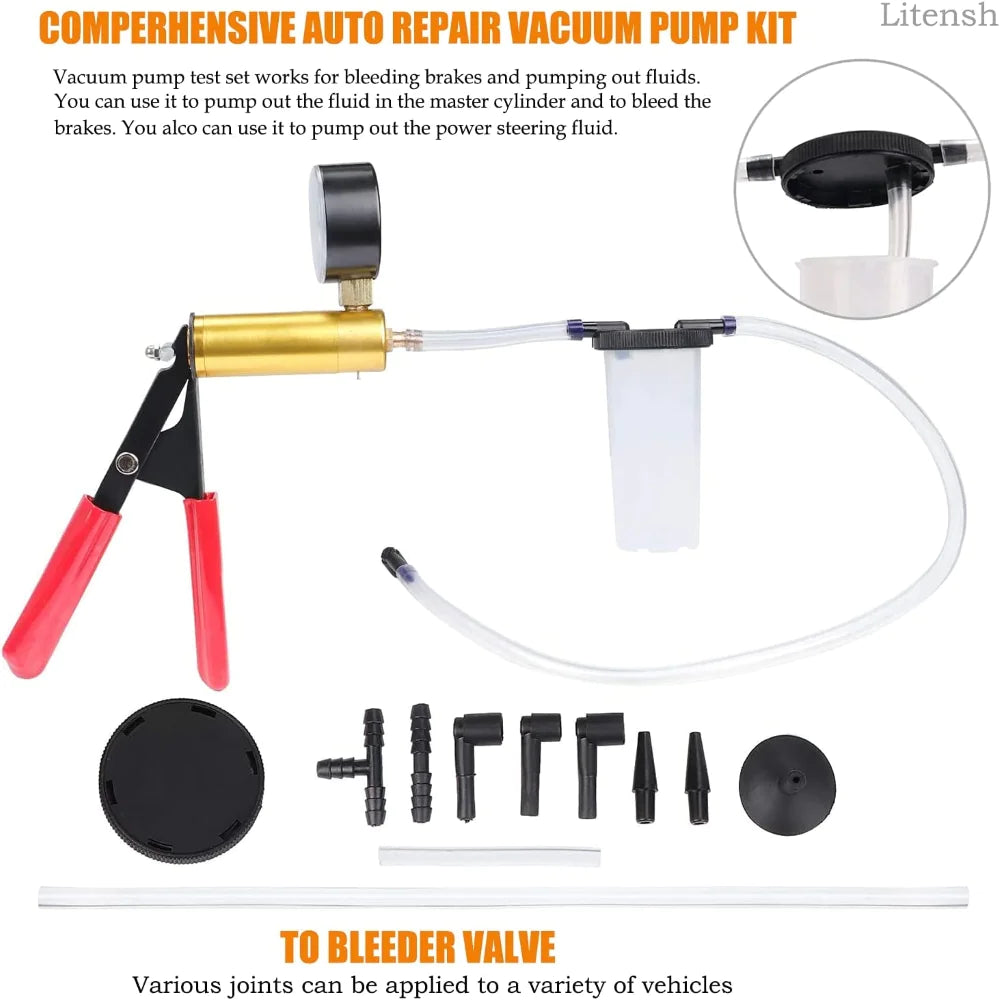 Hand Held Vacuum Pressure Pump Tester Set Brake Fluid Bleeder Bleeding Kit + Box Pi-Mart