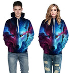 Wolf Hoodie, Couple Hoodie, Blue Sweatshirt Pi-Mart