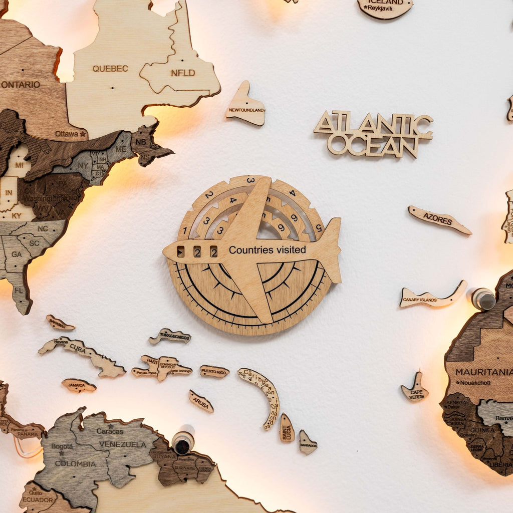 Travel Tracker 3D Wooden World Map – Gold - SJB-DIAMOND ELITES