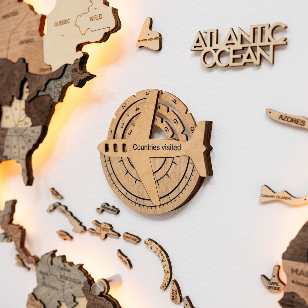 Travel Tracker 3D Wooden World Map – Gold - SJB-DIAMOND ELITES