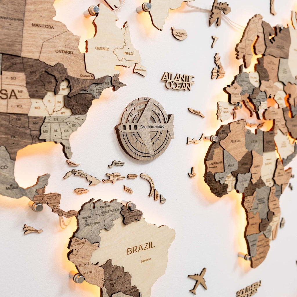 Travel Tracker 3D Wooden World Map – Terra - SJB-DIAMOND ELITES