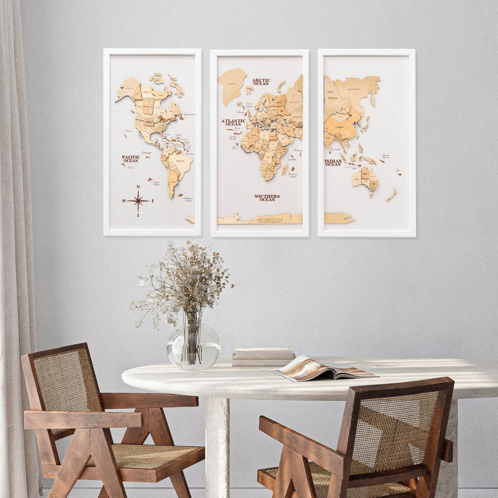 3D Wooden Triptych World Map Gold - SJB-DIAMOND ELITES