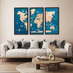 3D Wooden Triptych World Map Gold - SJB-DIAMOND ELITES