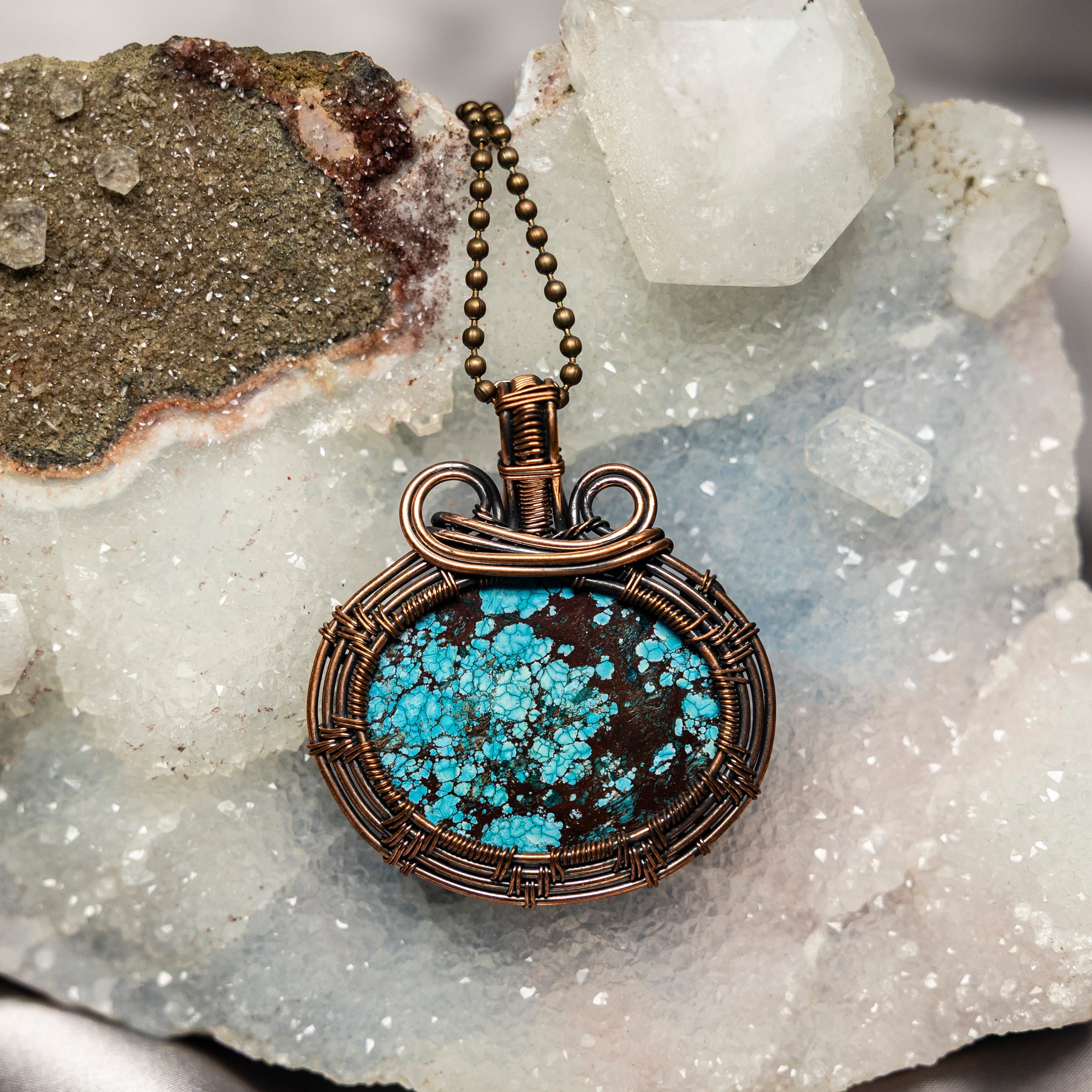 Turquoise Wire Wrap Crystal Pendant - SJB-DIAMOND ELITES