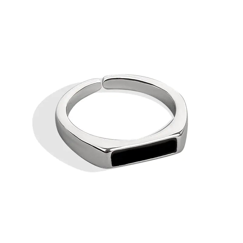 Sterling Silver Black Ring with Cool Wind Design Pi-Mart