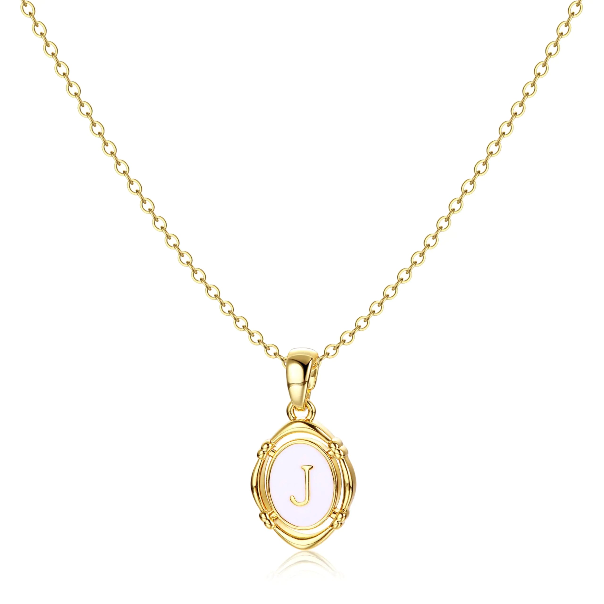 Krfy Gold Initial J Necklaces for Women - Dainty Charm Necklaces 14K Gold Plated Oval Letter White Enamel Personalized Name Necklaces for Women Trendy Gold Necklace Jewelry Lootquake LLC