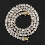 Hip Hop Jewelry Brass Setting CZ Tennis Chain Necklace Gold/Silver Color Iced Out AAAAA Cubic Zirconia Chain Lootquake LLC